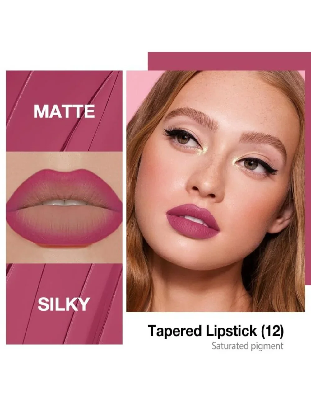 Women 1Pcs-C08 Dark Pink Shimmery Metallic Cone-Tip Glitter Lipstick Lip Liner